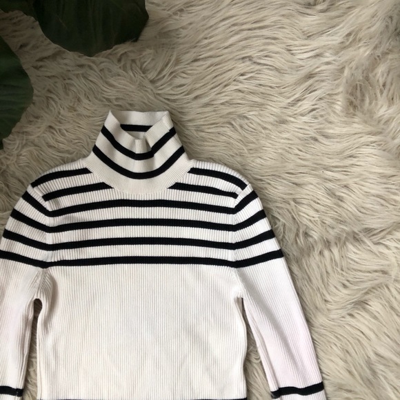 Zara White & Black Striped Ribbed Turtleneck - Picture 3 of 5